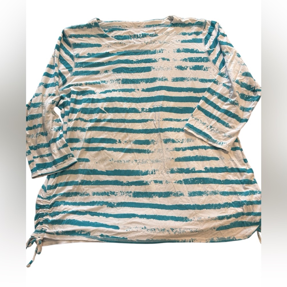 🟣Teal and White Striped Long Sleeve Women's Top